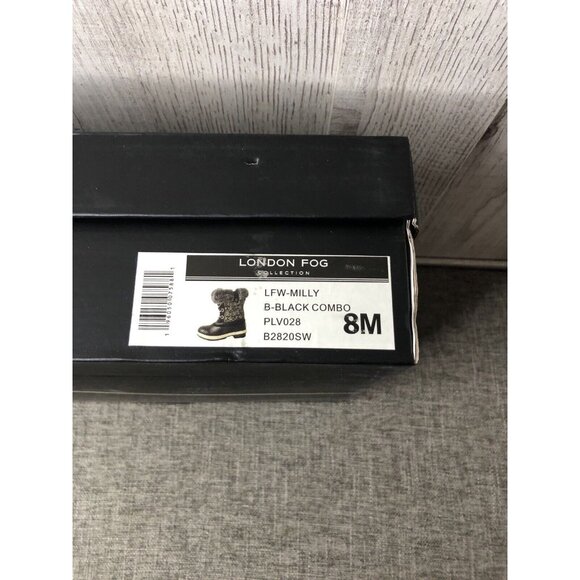 London Fog Boots Size 8 M LFW Milly B Black Gray Combo Furry Snow Winter Lace Up - Picture 8 of 8